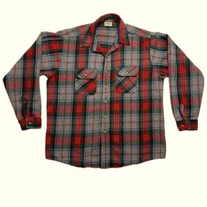Vintage FiveBrother Shirt Mens XL Tall Plaid Heavyweight Long Sleeve Red Gray